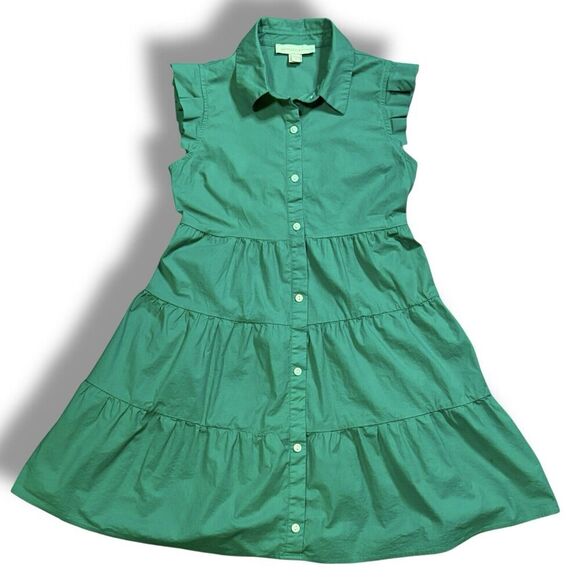 Monteau Los Angeles Womens Kelly Green Button Down Tiered Sleeveless Dress Small - Picture 1 of 8